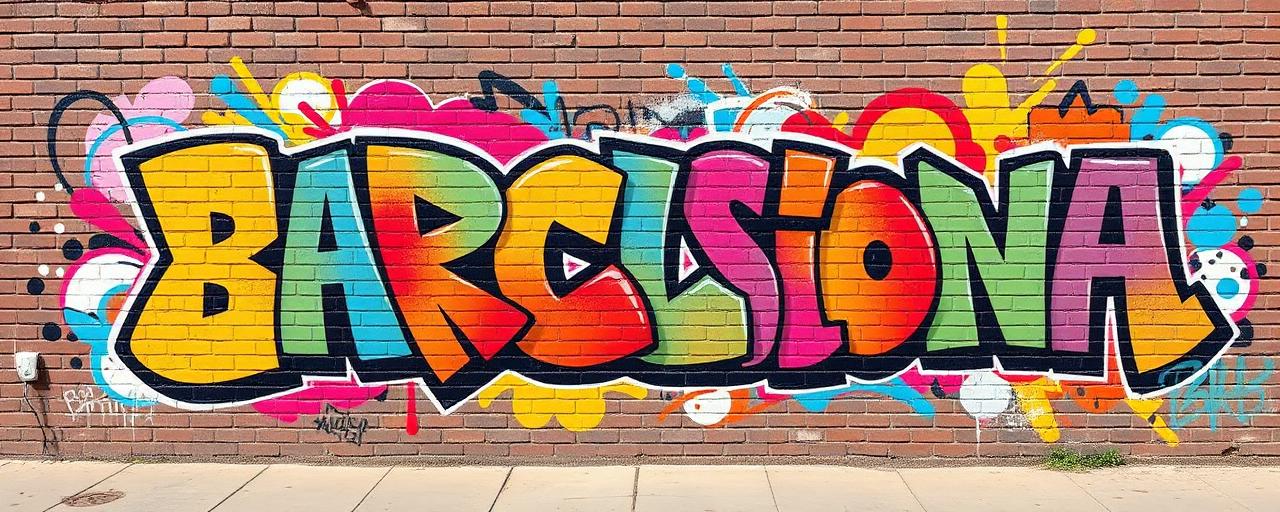 Mural d'art urbà en una paret de maó de Barcelona
